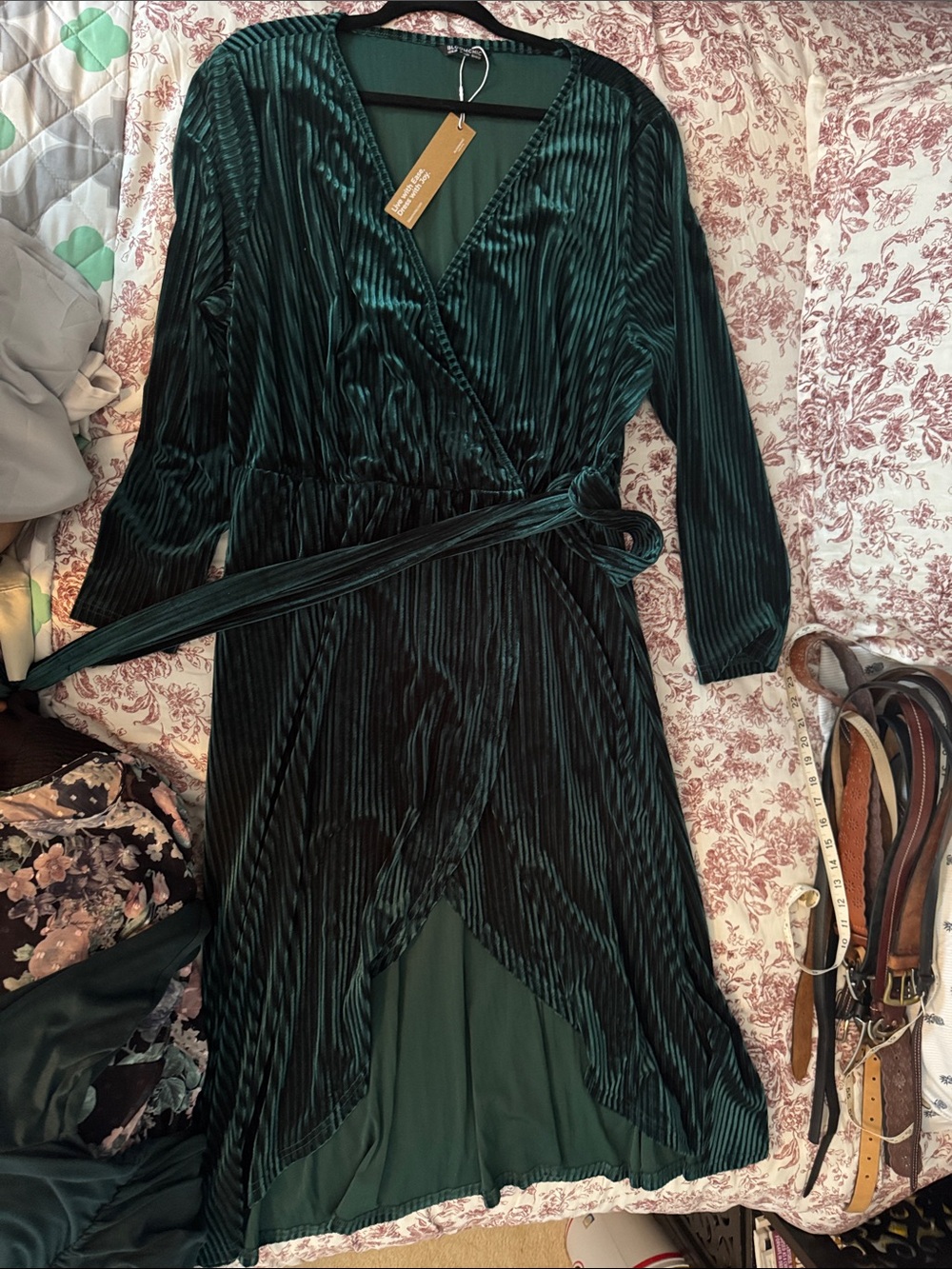 BloomChic Emerald Green Velvet Wrap Dress
